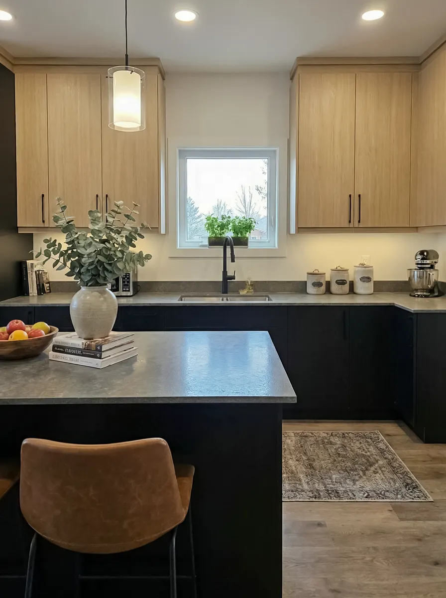 Quartz waterfall countertop in Winnipeg kitchen