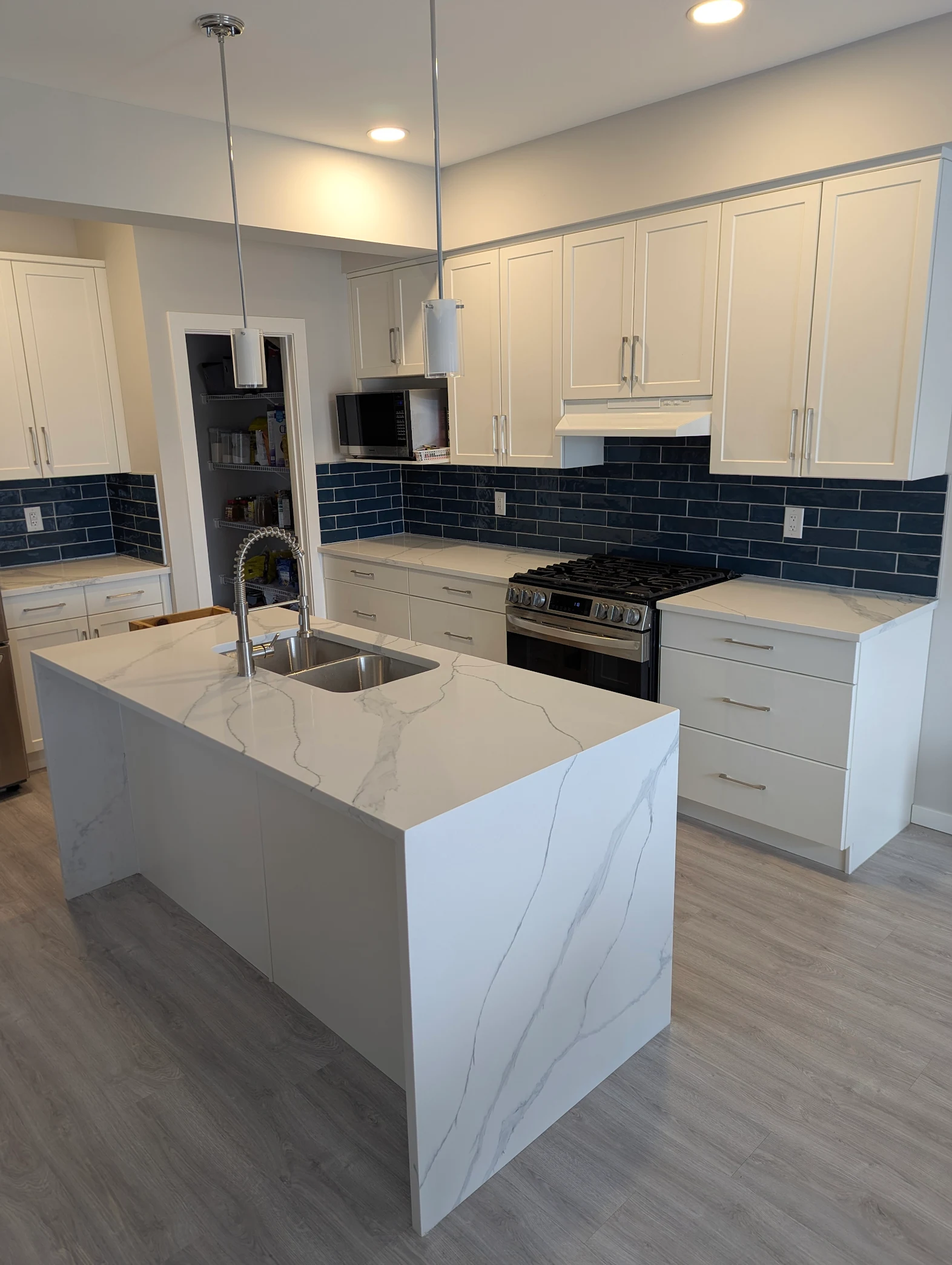 New Build Kitchen with Waterfall Island